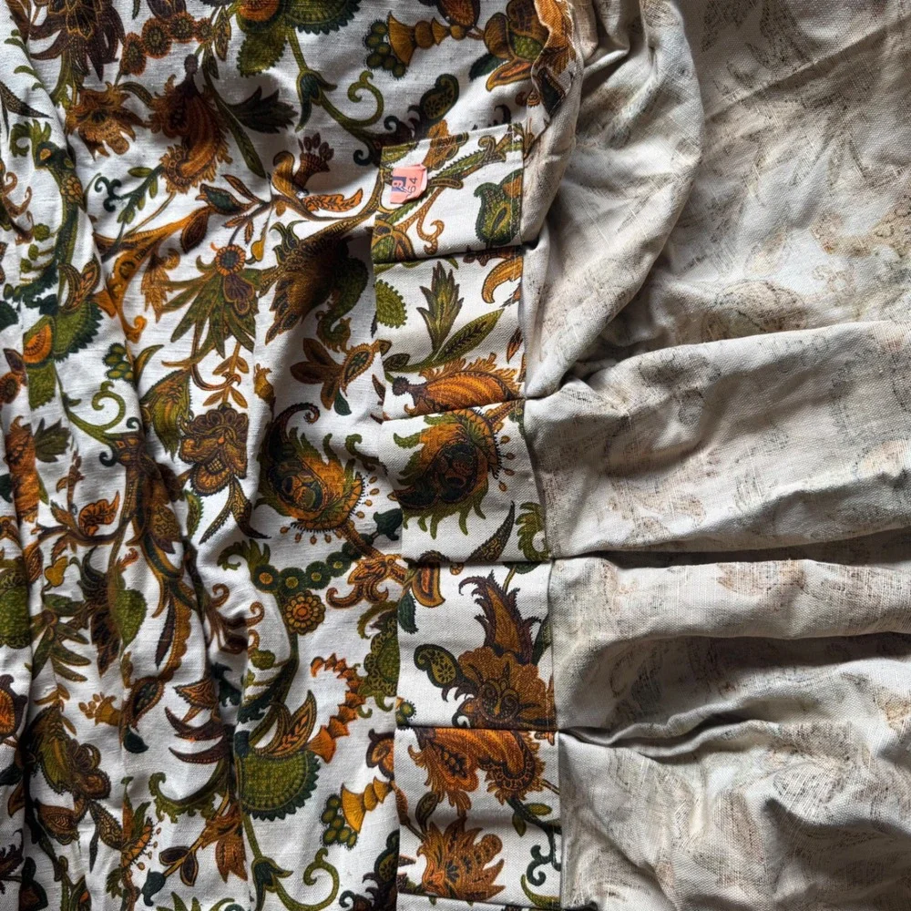 Vintage 70s Floral Paisley Pinch Pleat Curtains 2 Panels 81